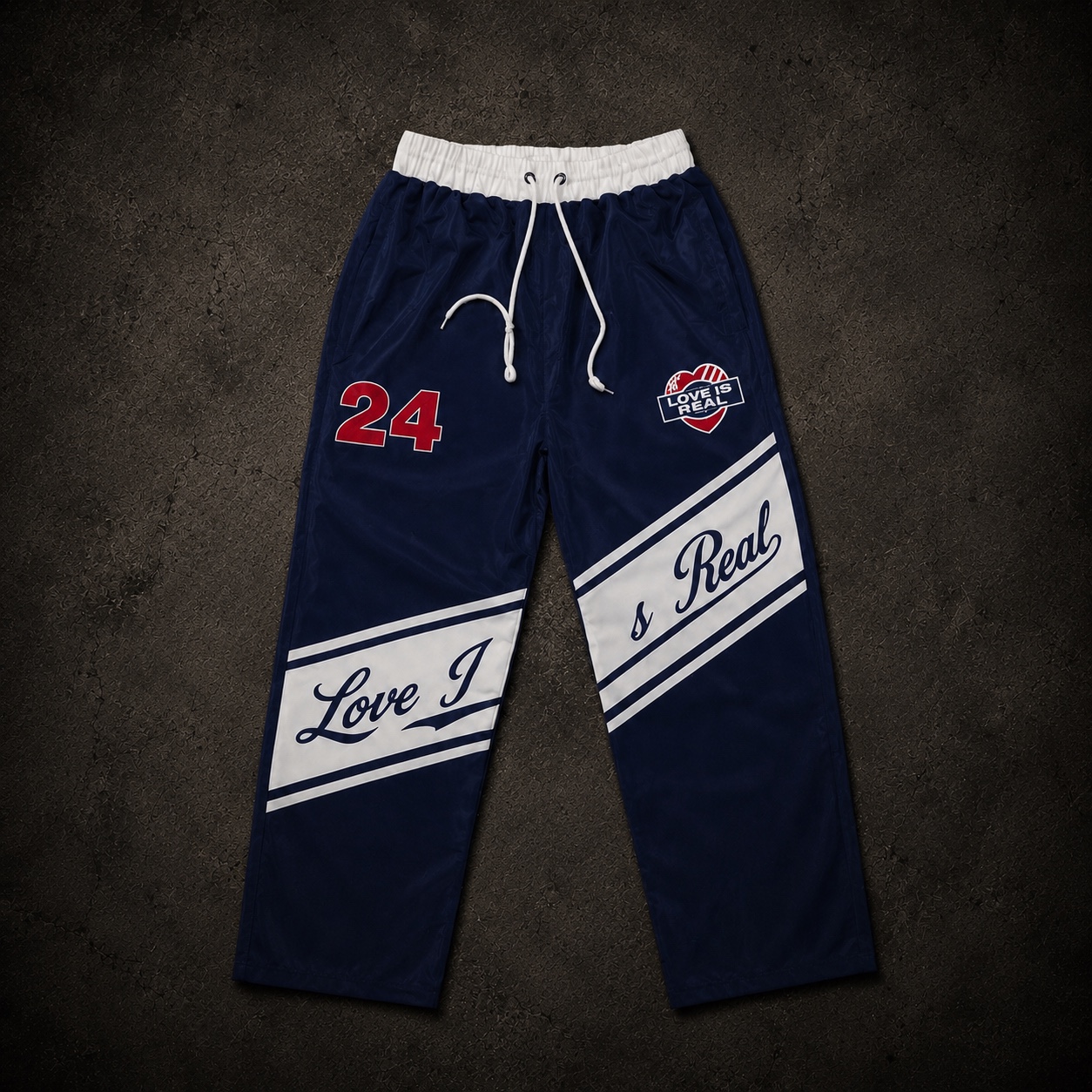 Navy Varsity Track Pants by Love Is Real Clothing